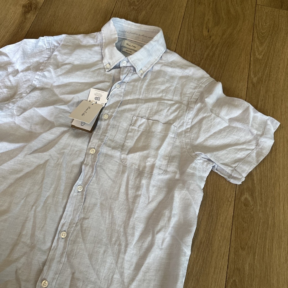 Porter & Ash Men's Lt Blue ‎ 100% Linen SS Button Down Shirt Timeless Size Small